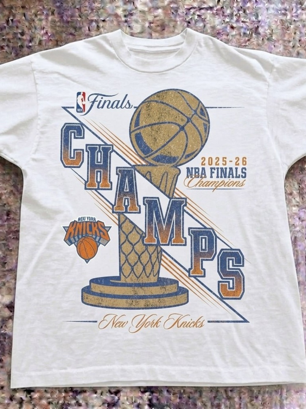 New York Knicks White 2025-26 NBA Finals Champs Graphic T-Shirt